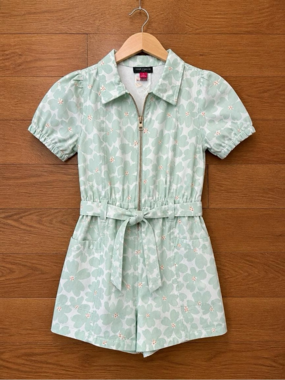 Vince Camuto Kids Size 4 Mint Floral Belted Romper